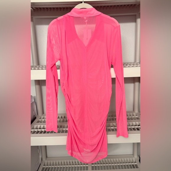 NWT Good American Ruched Long Sleeve Minidress / Coverup Knockout Pink Sz 3 (L) - Picture 3 of 9